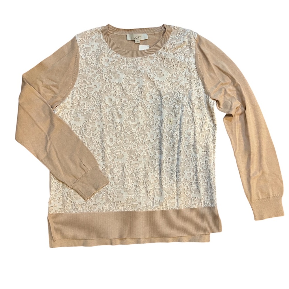 NWT LOFT Cream Crew Neck Sweater with Lace Detail